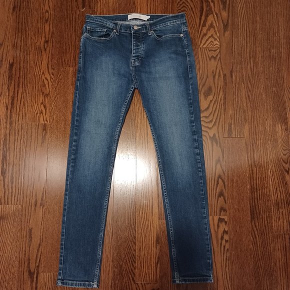 TOPMAN Men's Stretch Skinny Blue Denim with Button Fly Jeans Size 32/32 - Picture 2 of 5